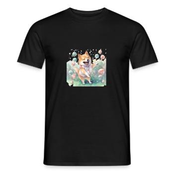 Chien japonais Shiba Inu, aquarelle colorée, - T-shirt homme - noir - Devant - AI Model Male 178 light (178cm)