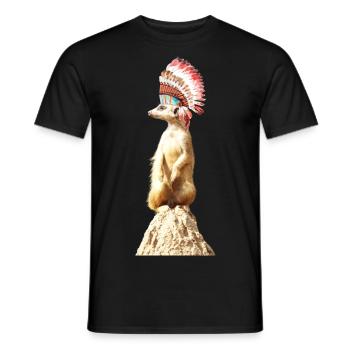 Erdmännchen mit Federschmuck - Männer T-Shirt - Schwarz - Vorne - AI Model Male 178 light (178cm)