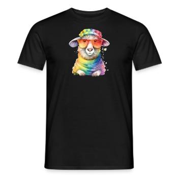Buntes cooles Schaf mit Hut und Sonnenbrille - Männer T-Shirt - Schwarz - Vorne - AI Model Male 178 light (178cm)
