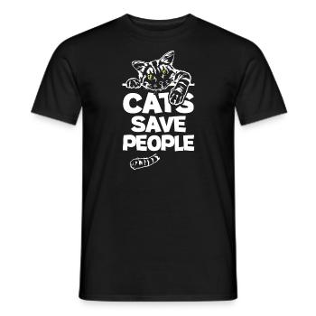 Cats Save People - Männer T-Shirt - Schwarz - Vorne - AI Model Male 178 light (178cm)