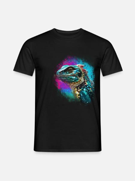 leguan,bunt,pailetten,graffiti - T-shirt herr - svart