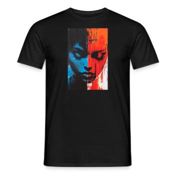 Abstract Woman Face in 2 Halves - Red Blue - Men's T-Shirt - black - Front - AI Model Male 178 light (178cm)