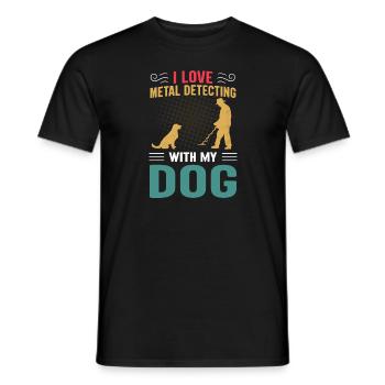 Vintage Metal Detecting With Dog Detector - Men's T-Shirt - black - Front - AI Model Male 178 light (178cm)