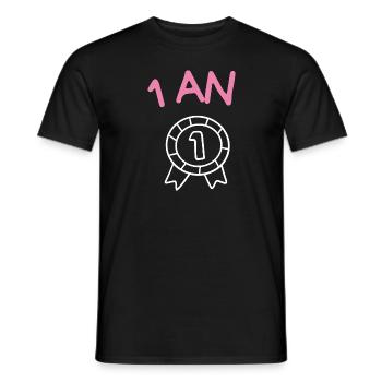 1. 1 AN. 1er ANNIVERSAIRE. ANNIVERSAIRE 1 AN. ANNI - T-shirt homme - noir - Devant - AI Model Male 178 light (178cm)