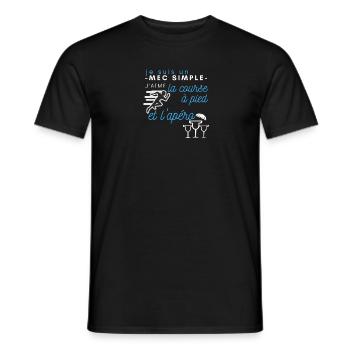 Un mec simple j'aime la course à pied et l'apéro - T-shirt homme - noir - Devant - AI Model Male 178 light (178cm)