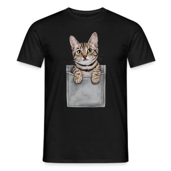 Ägyptische Mau-Katze in der Tasche Geschenk - Männer T-Shirt - Schwarz - Vorne - AI Model Male 178 light (178cm)