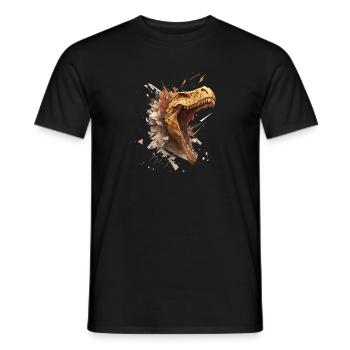 aggressive dino breaking through a wall. - Men's T-Shirt - black - Front - AI Model Male 178 light (178cm)