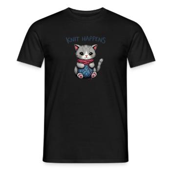 Knit Happens - Knitting Gray Cat with Yarn - Men's T-Shirt - black - Front - AI Model Male 178 light (178cm)