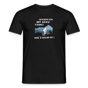 Warum ich mit Akku fahre E-Bike Mountain Bike - Männer T-Shirt - Schwarz - Vorne - AI Model Male 178 light (178cm)