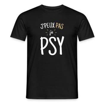 Humour | J'peux pas j'ai psy - T-shirt homme - noir - Devant - AI Model Male 178 light (178cm)