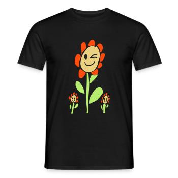 flower with cheerful face - Men's T-Shirt - black - Front - AI Model Male 178 light (178cm)