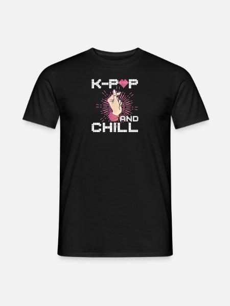 K-Pop And Chill Saranghae Finger Heart Korea Kpop - T-shirt homme - noir