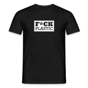 FCK PLASTIC LABEL, NATURSCHUTZ UMWELTVERSCHMUTZUNG - Männer T-Shirt - Schwarz - Vorne - AI Model Male 178 light (178cm)