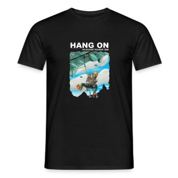 Funny rock climbing motive Hang on - Men's T-Shirt - black - Front - AI Model Male 178 light (178cm)