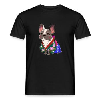 Bouledogue Français de style japonais en kimono - T-shirt homme - noir - Devant - AI Model Male 178 light (178cm)