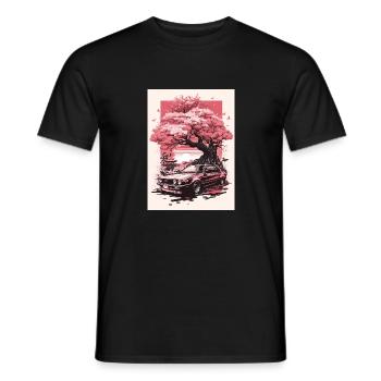 Vintage Sakura Cherry Blossom Tree Car - T-shirt homme - noir - Devant - AI Model Male 178 light (178cm)