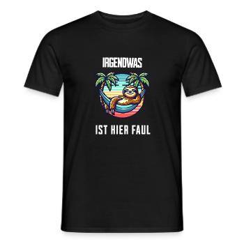 Irgendwas ist hier faul lustiges faultier chill - Männer T-Shirt - Schwarz - Vorne - AI Model Male 178 light (178cm)