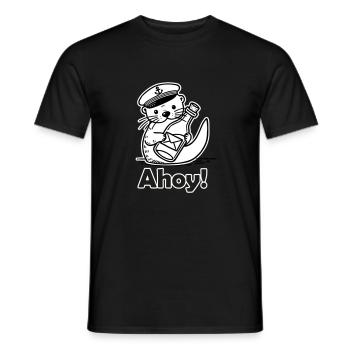 Cute Seaman Otter Holding A Postcard In A Bottle - Men's T-Shirt - black - Front - AI Model Male 178 light (178cm)