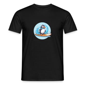 Pingouin surfeur mignon sur une planche de surf - T-shirt homme - noir - Devant - AI Model Male 178 light (178cm)