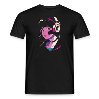Anime Aesthetics Girl avec des écouteurs - T-shirt homme - noir - Devant - AI Model Male 178 light (178cm)