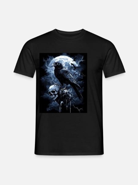 Rabe Totenkopf Mond Düster Gothic Schwarze Krähe - Männer T-Shirt - Schwarz