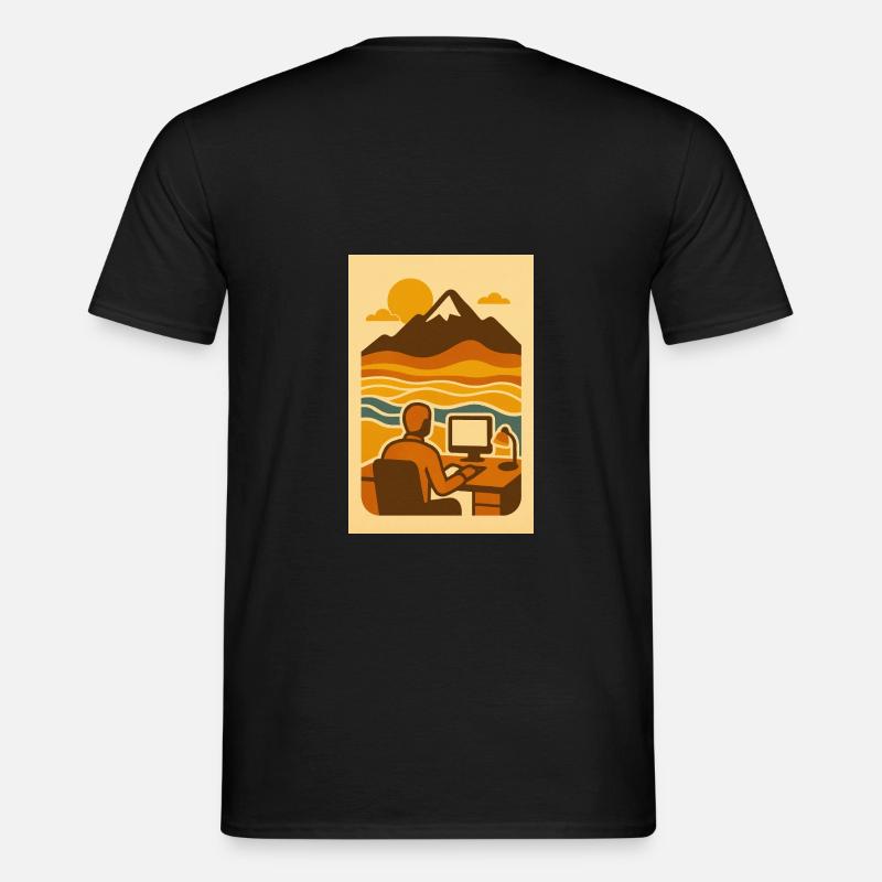 Work & Waves – Retro Mountain Office Art - Männer T-Shirt - Schwarz