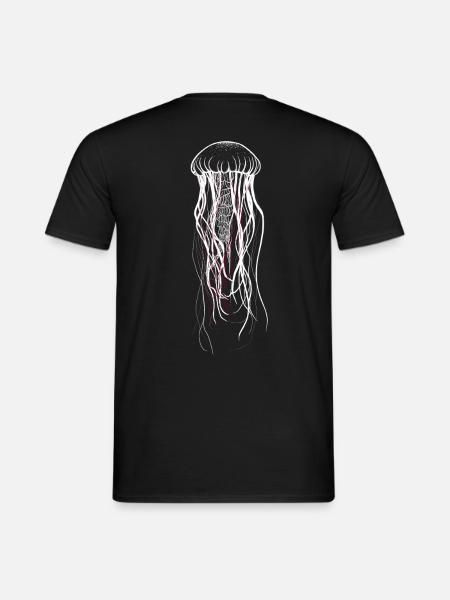 Qualle mit roten Fäden - Jellyfish Motiv - Männer T-Shirt - Schwarz