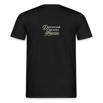 Disziplin schafft Freiheit Skript - Männer T-Shirt - Schwarz - Hinten - AI Model Male 178 light (178cm)