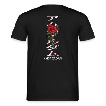 Amsterdam in Japanisch mit Rosen und Kirschblüten - Männer T-Shirt - Schwarz - Hinten - AI Model Male 178 light (178cm)