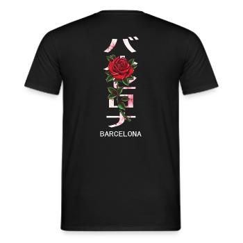 Barcelone en japonais avec des roses et des fleurs de cerisier - T-shirt homme - noir - Dos - AI Model Male 178 light (178cm)