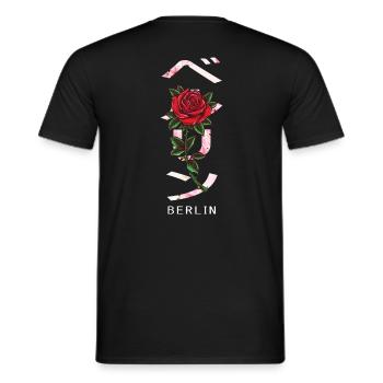 Berlin in Japanese with roses and cherry blossoms - Men's T-Shirt - black - Back - AI Model Male 178 light (178cm)