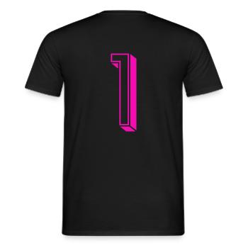 Zahl eins - Nummer 1 pink Mädchen Trikotnummer - Männer T-Shirt - Schwarz - Hinten - AI Model Male 178 light (178cm)