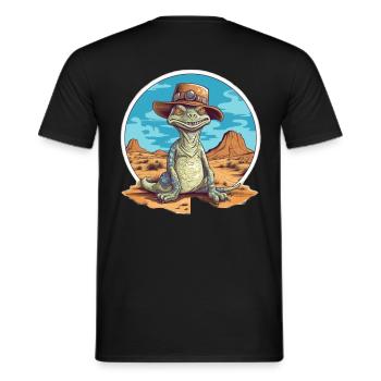 Dinosaure créatif avec chapeau dans le désert - T-shirt homme - noir - Dos - AI Model Male 178 light (178cm)