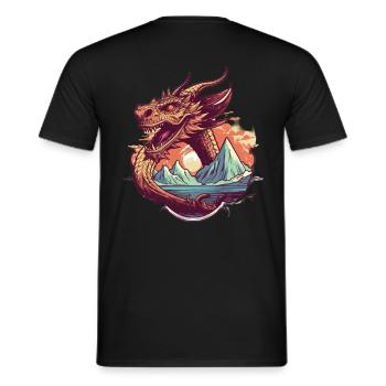 Legendary dragon dream with mountain panorama - Men's T-Shirt - black - Back - AI Model Male 178 light (178cm)