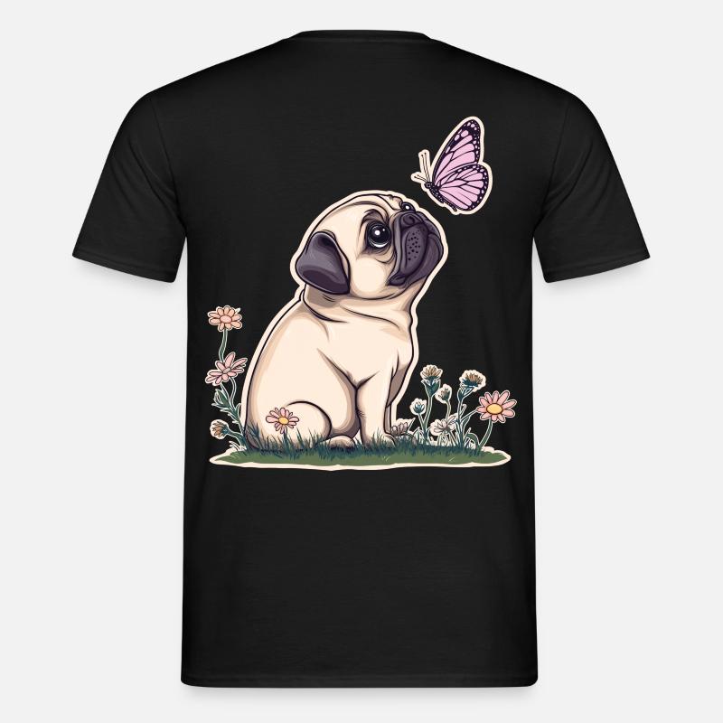 Mops mit Schmetterling - Männer T-Shirt - Schwarz