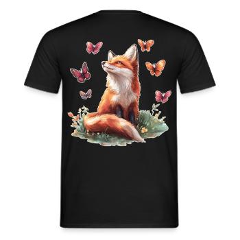 Fox with butterflies - Men's T-Shirt - black - Back - AI Model Male 178 light (178cm)