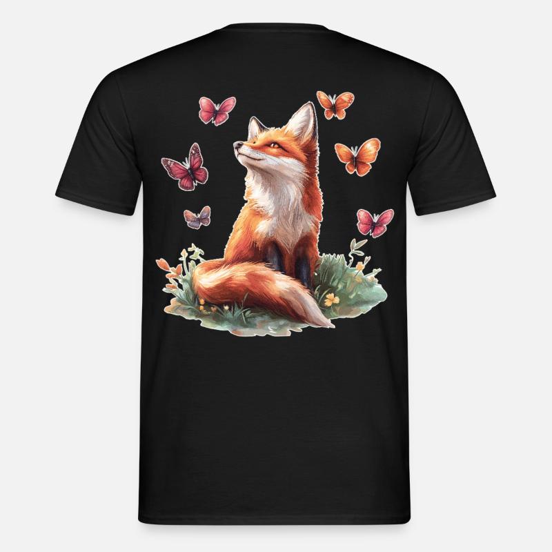 Fuchs mit Schmetterlingen - Männer T-Shirt - Schwarz