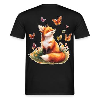 Fox with butterflies - Men's T-Shirt - black - Back - AI Model Male 178 light (178cm)