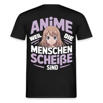 Anime girl with humorous saying - Men's T-Shirt - black - Back - AI Model Male 178 light (178cm)