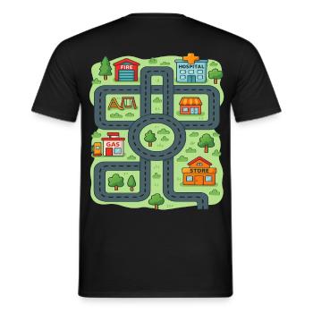 Jouer aux voitures sur le dos de papa Drôle d’enfants et fête des pères - T-shirt homme - noir - Dos - AI Model Male 178 light (178cm)