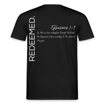 Redeemed - Ephesians 1:7 Christian Design - Men's T-Shirt - black - Back - AI Model Male 178 light (178cm)