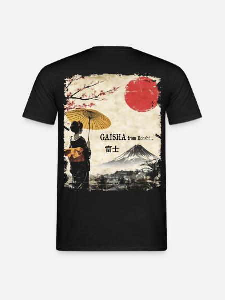 Gaisha mit Schirm - Fuji japan vintage - Männer T-Shirt - Schwarz
