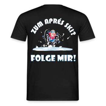For après-ski? Follow me! – Funny Winter Saying - Men's T-Shirt - black - Back - AI Model Male 178 light (178cm)