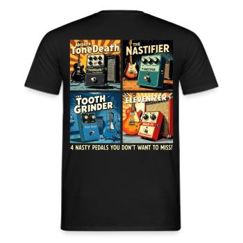 4 imaginary distortion pedals - Men's T-Shirt - black - Back - AI Model Male 178 light (178cm)
