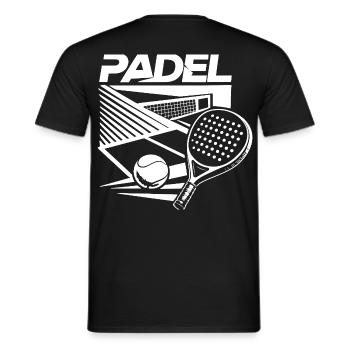 Padel Court & Racket – Design Sport White - Men's T-Shirt - black - Back - AI Model Male 178 light (178cm)
