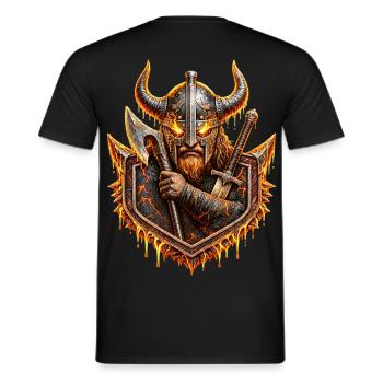 Viking Lava Warrior – Norse Fire Helmet Warrior - Men's T-Shirt - black - Back - AI Model Male 178 light (178cm)