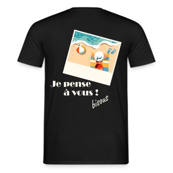 Je pense à vous sur la plage - T-shirt homme - noir - Dos - AI Model Male 178 light (178cm)