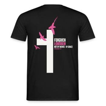 FORGIVEN Kreuz Tauben Pink Weiß Vers - Männer T-Shirt - Schwarz - Hinten - AI Model Male 178 light (178cm)