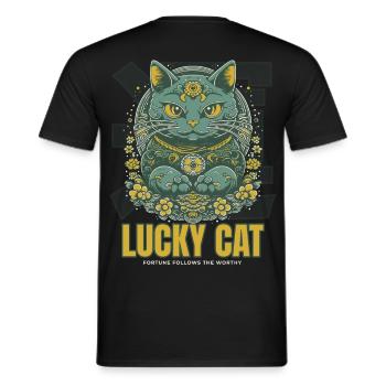 Lucky Cat Glückskatze Maneki Neko Jade - T-shirt homme - noir - Dos - AI Model Male 178 light (178cm)