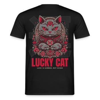 Lucky Cat Glückskatze Maneki Neko Rot - Männer T-Shirt - Schwarz - Hinten - AI Model Male 178 light (178cm)